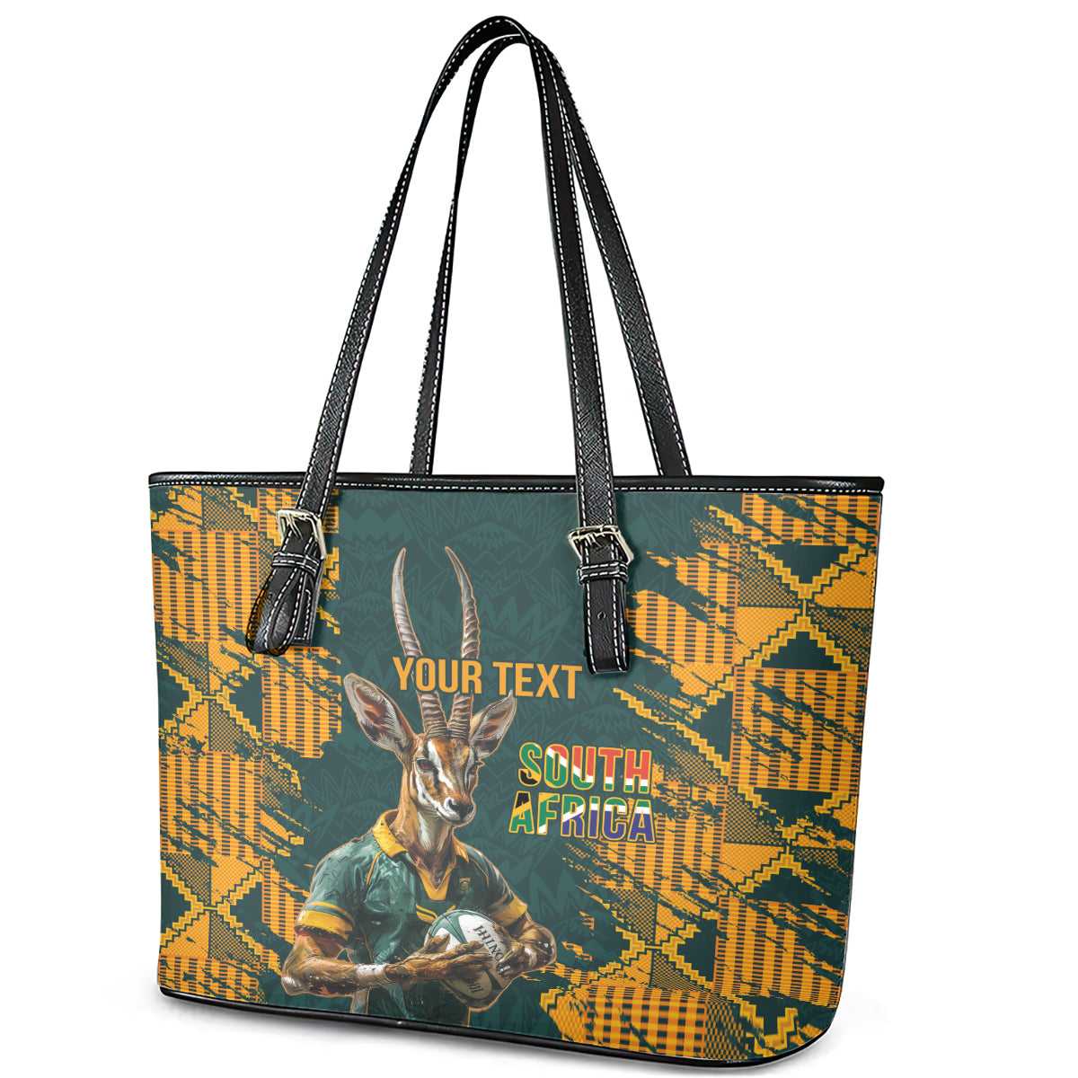 Custom South Africa Rugby Leather Tote Bag The Springboks Mascot Sporty Version LT9