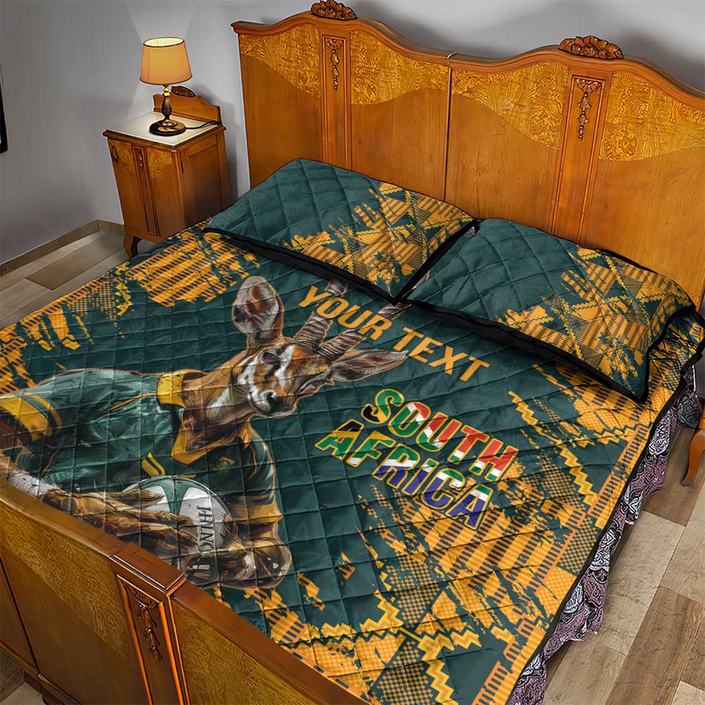 South Africa Rugby Custom Quilt Bed Set Afro Springboks Mascot Sporty Version LT9
