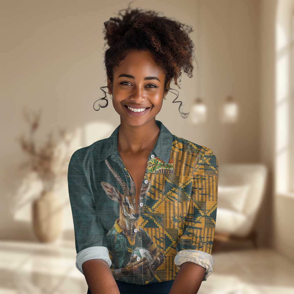 South Africa Rugby Custom Women Casual Shirt Afro Springboks Mascot Sporty Version LT9