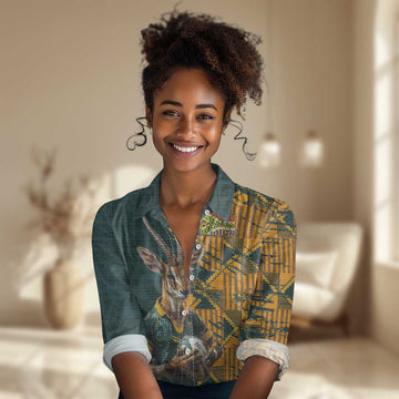 South Africa Rugby Custom Women Casual Shirt Afro Springboks Mascot Sporty Version LT9