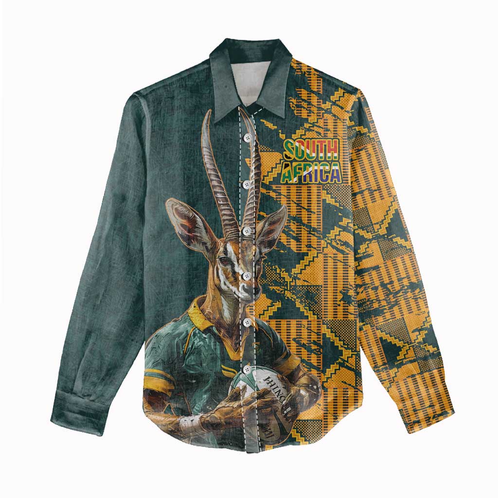South Africa Rugby Custom Women Casual Shirt Afro Springboks Mascot Sporty Version LT9