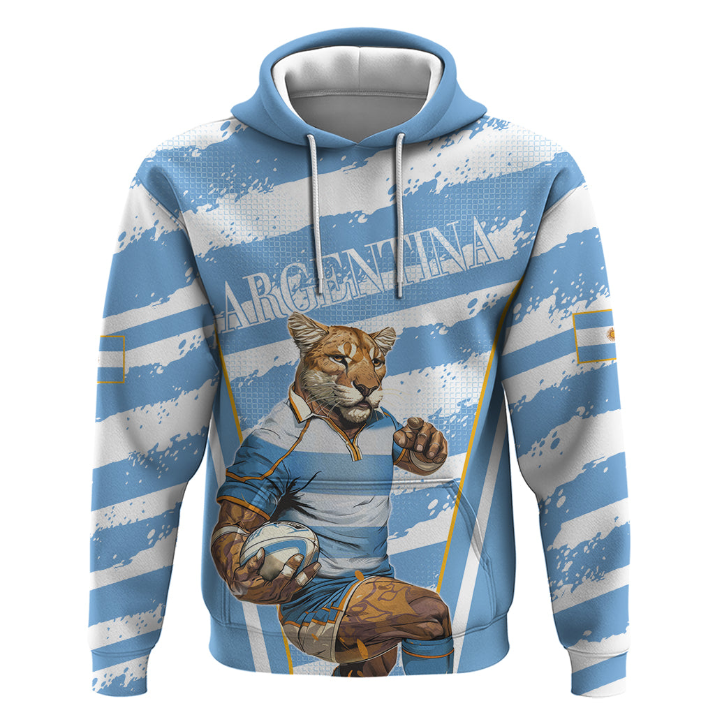 Custom Vamos Argentina Hoodie The Pumas Rugby Mascot Sporty Version LT9