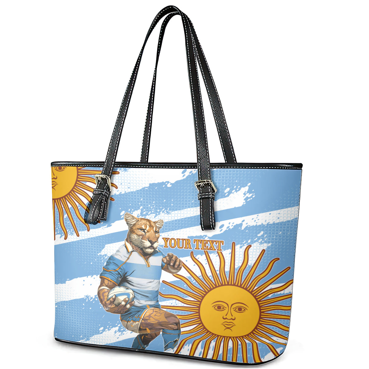 Custom Vamos Argentina Leather Tote Bag The Pumas Rugby Mascot Sporty Version LT9