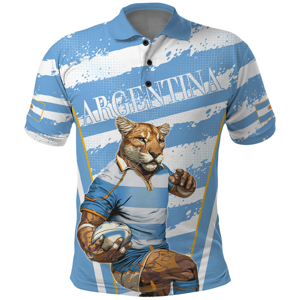 Custom Vamos Argentina Polo Shirt The Pumas Rugby Mascot Sporty Version LT9