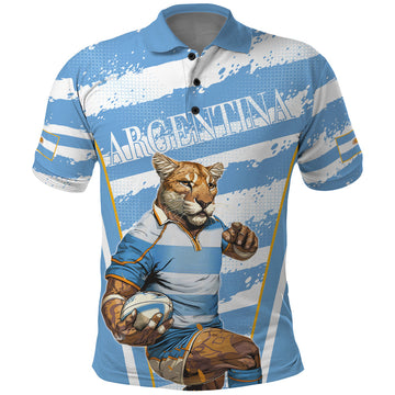 Custom Vamos Argentina Polo Shirt The Pumas Rugby Mascot Sporty Version LT9