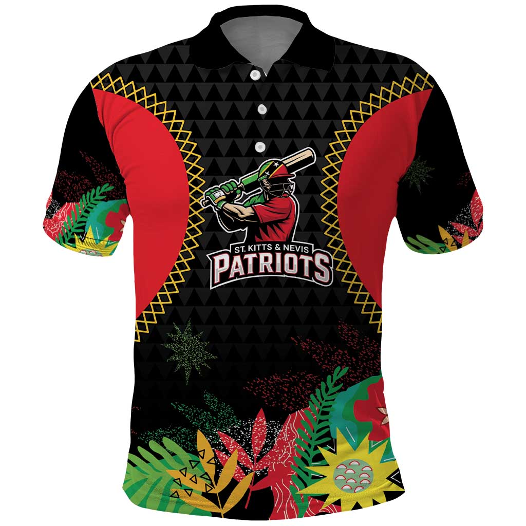 Custom Caribbean Cricket St Kitts and Nevis Polo Shirt Two Islands One Fire Patriots Crown 2025 - Black LT9
