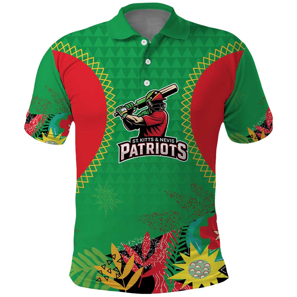 Custom Caribbean Cricket St Kitts and Nevis Polo Shirt Two Islands One Fire Patriots Crown 2025 - Green LT9