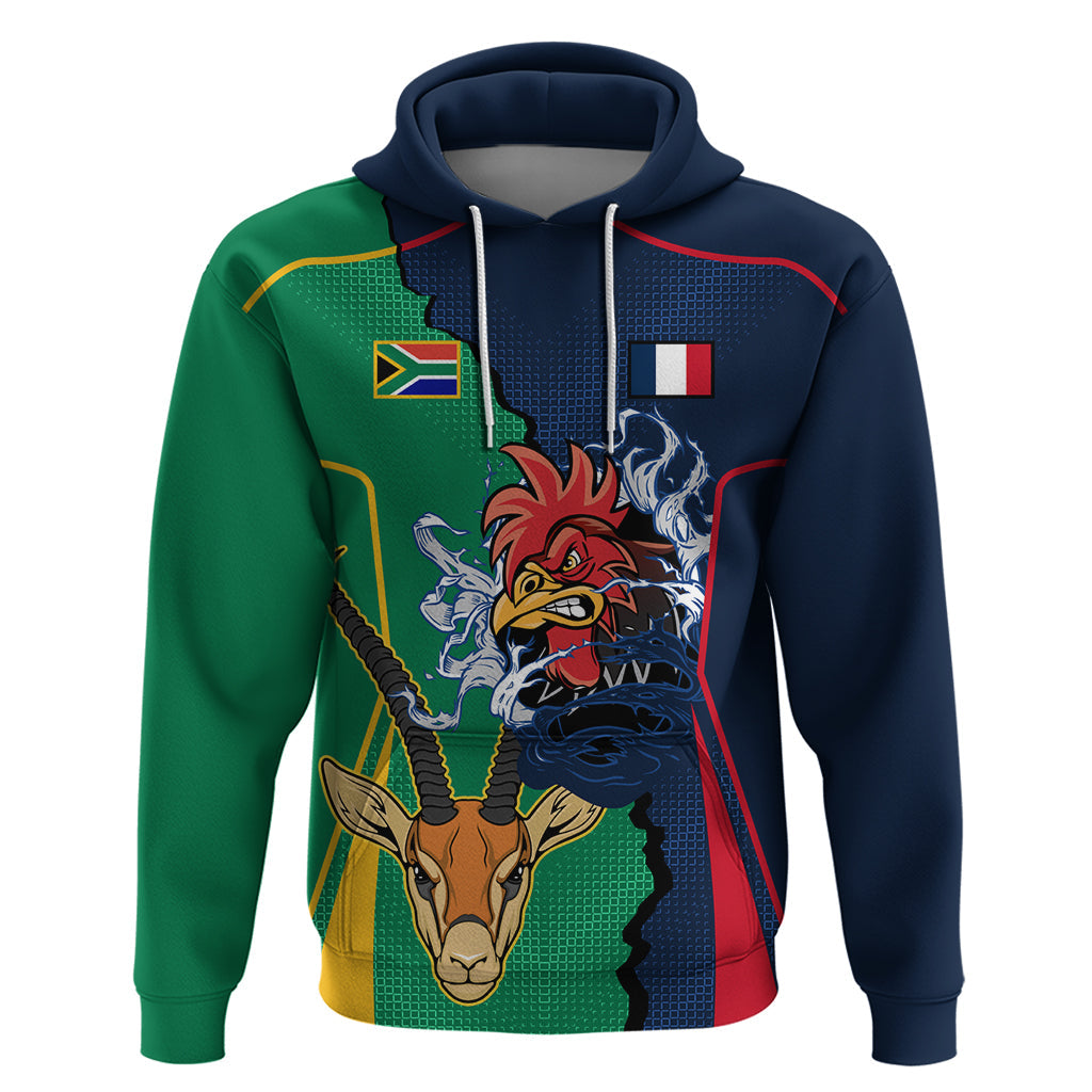 Custom France South Africa Rugby Hoodie Springboks and Gallic Rooster World Cup 2023 LT9
