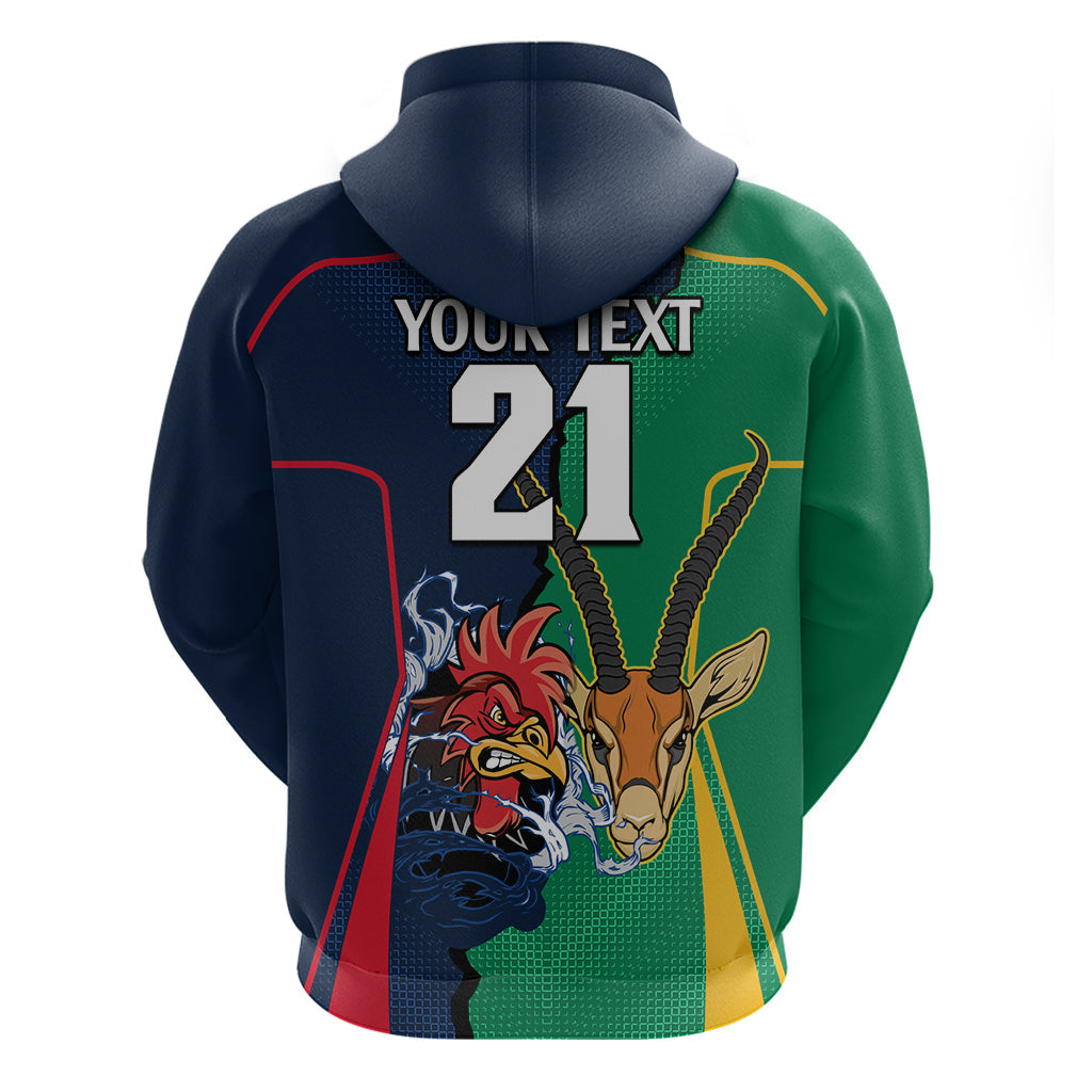 Custom France South Africa Rugby Hoodie Springboks and Gallic Rooster World Cup 2023 LT9