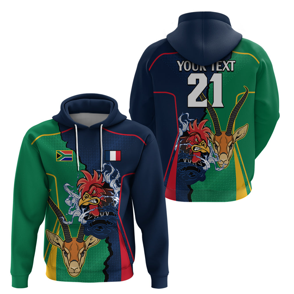 Custom France South Africa Rugby Hoodie Springboks and Gallic Rooster World Cup 2023 LT9