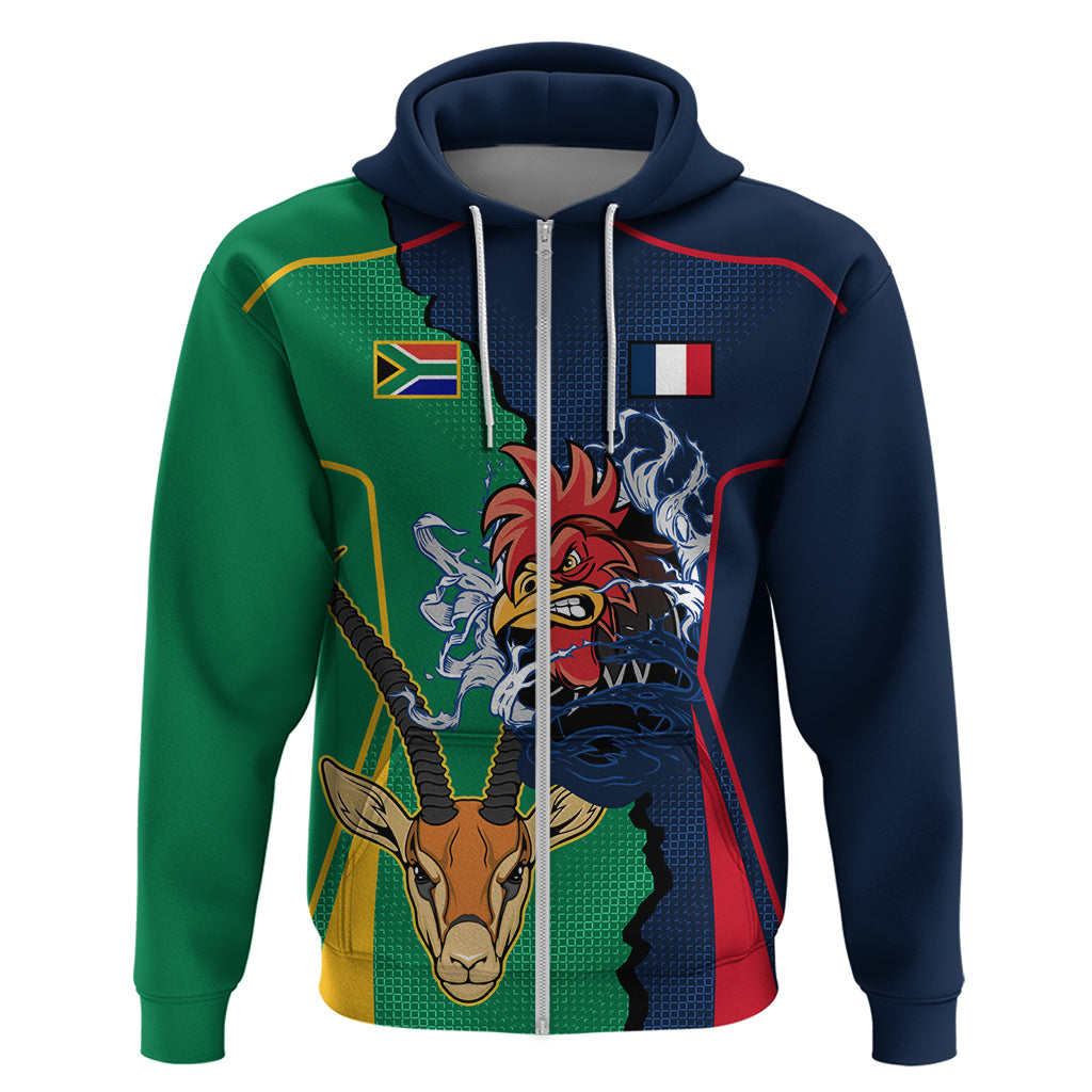 Custom France South Africa Rugby Hoodie Springboks and Gallic Rooster World Cup 2023 LT9