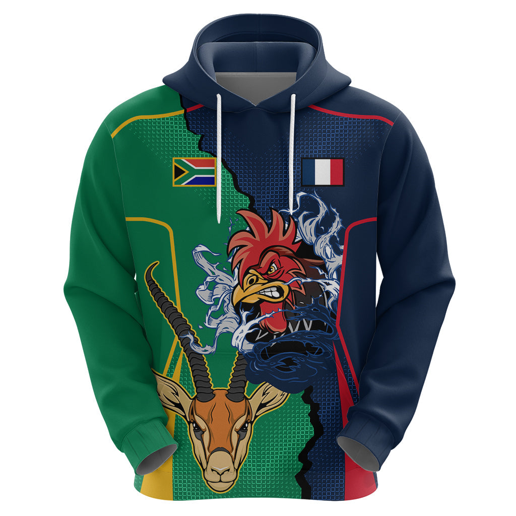 Custom France South Africa Rugby Hoodie Springboks and Gallic Rooster World Cup 2023 LT9