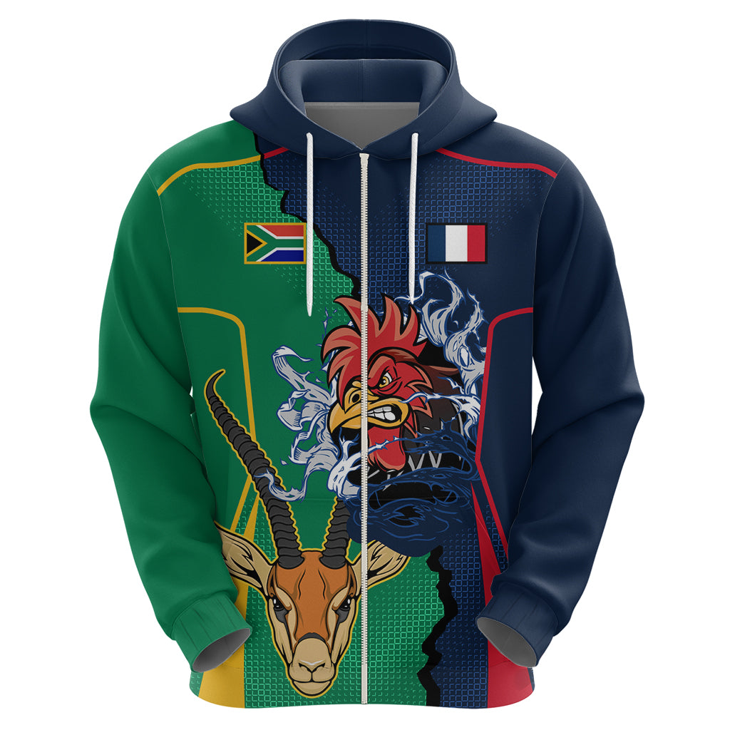 Custom France South Africa Rugby Hoodie Springboks and Gallic Rooster World Cup 2023 LT9