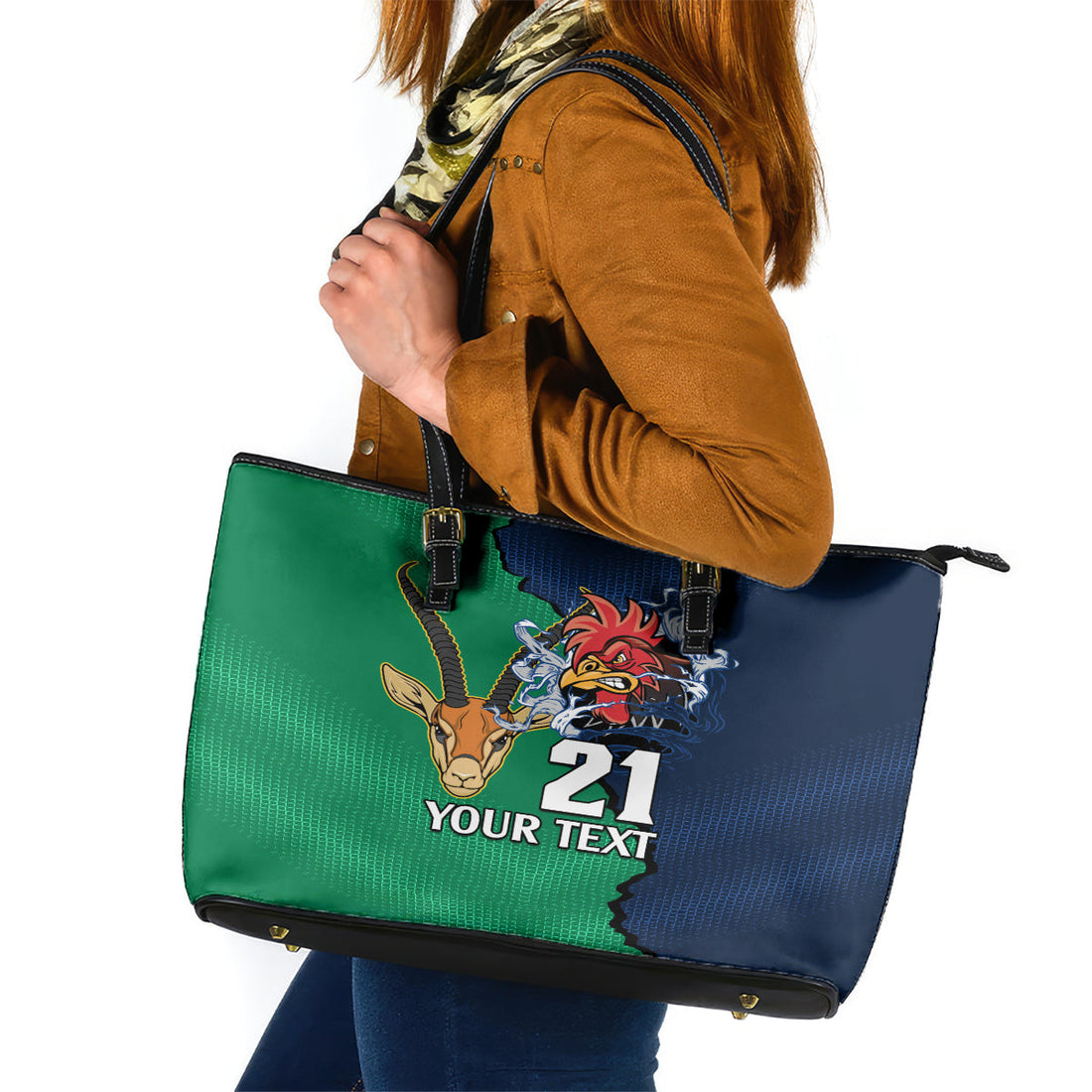 Custom France South Africa Rugby Leather Tote Bag Springboks and Gallic Rooster World Cup 2023 LT9