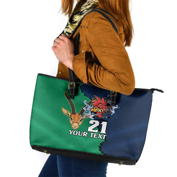 Custom France South Africa Rugby Leather Tote Bag Springboks and Gallic Rooster World Cup 2023 LT9