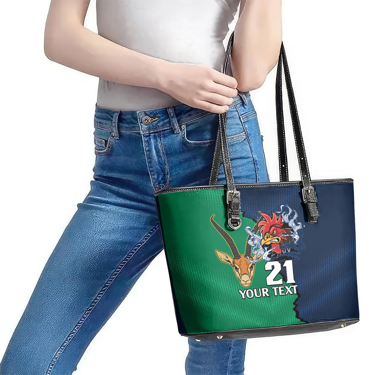 Custom France South Africa Rugby Leather Tote Bag Springboks and Gallic Rooster World Cup 2023 LT9