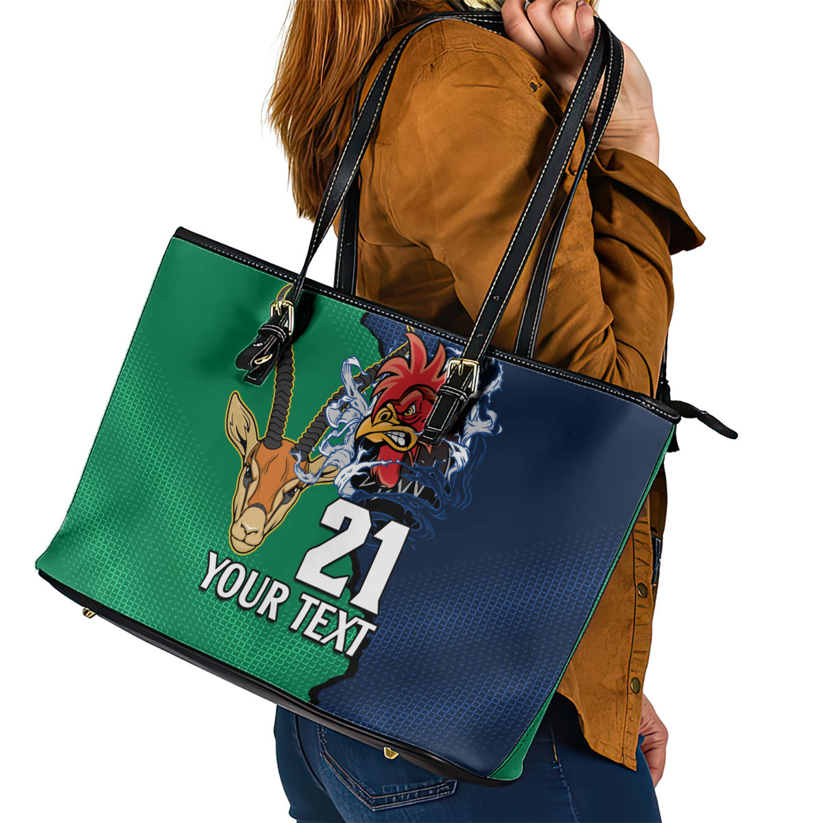 Custom France South Africa Rugby Leather Tote Bag Springboks and Gallic Rooster World Cup 2023 LT9