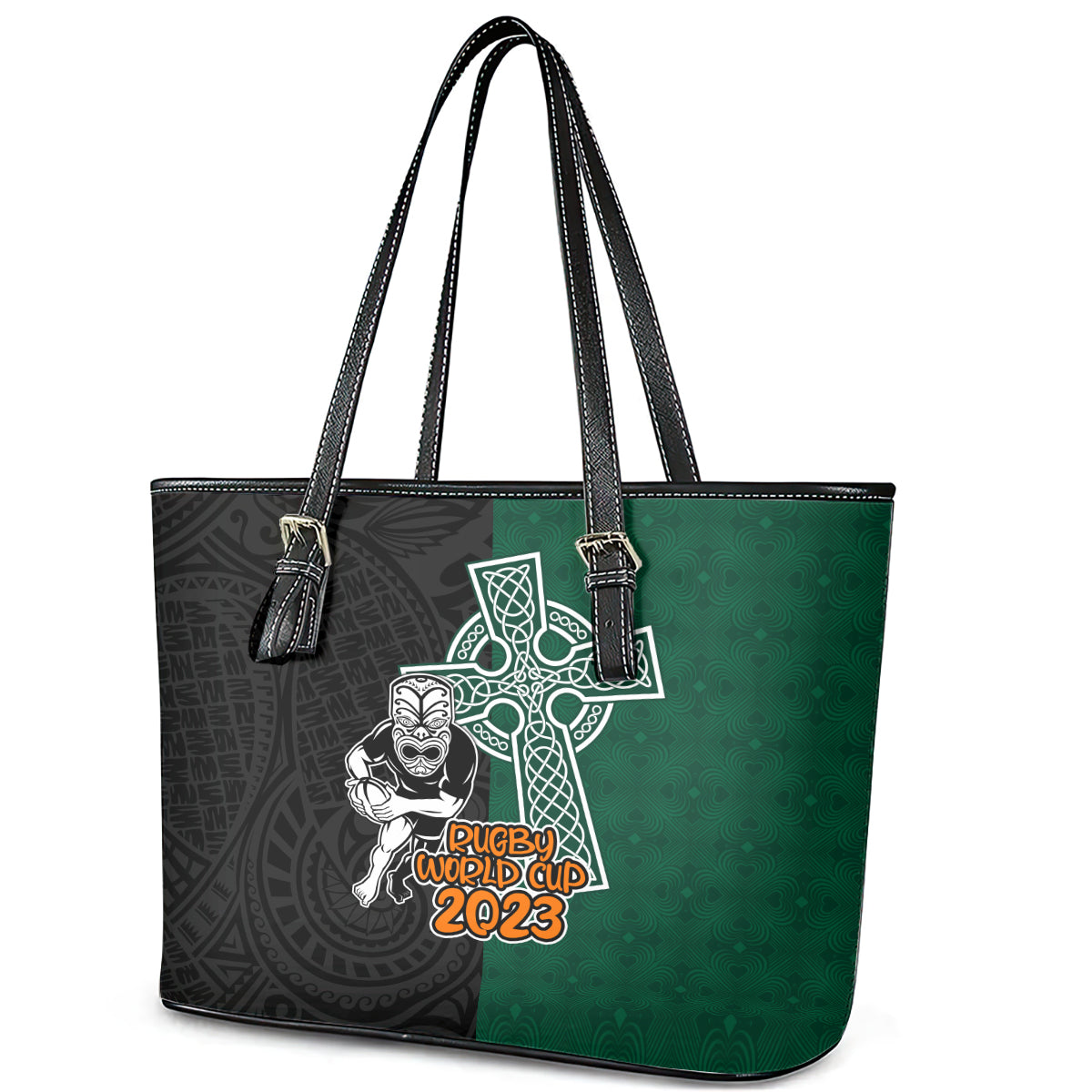 New Zealand Ireland Rugby Leather Tote Bag Warrior Black Fern and Shamrocks World Cup 2023 LT9