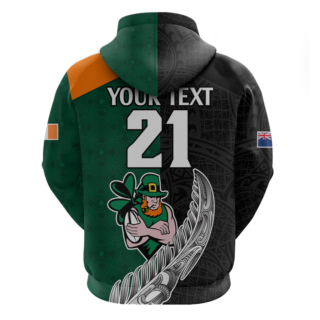 Custom New Zealand Ireland Rugby Hoodie Warrior Black Fern and Shamrocks World Cup 2023 LT9