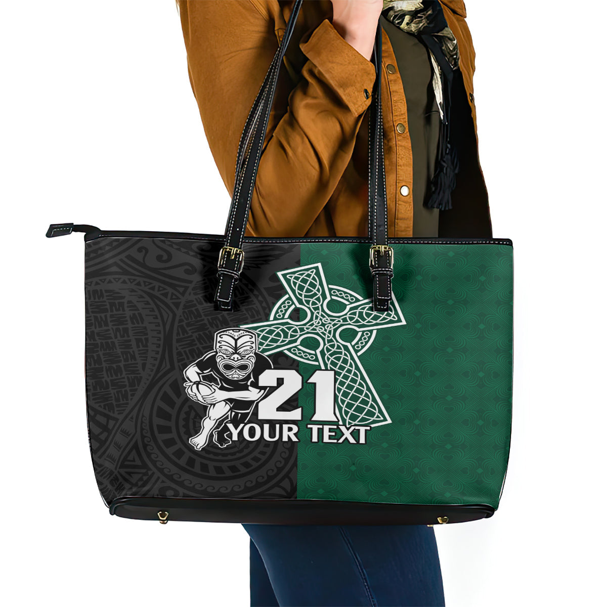 Custom New Zealand Ireland Rugby Leather Tote Bag Warrior Black Fern and Shamrocks World Cup 2023 LT9