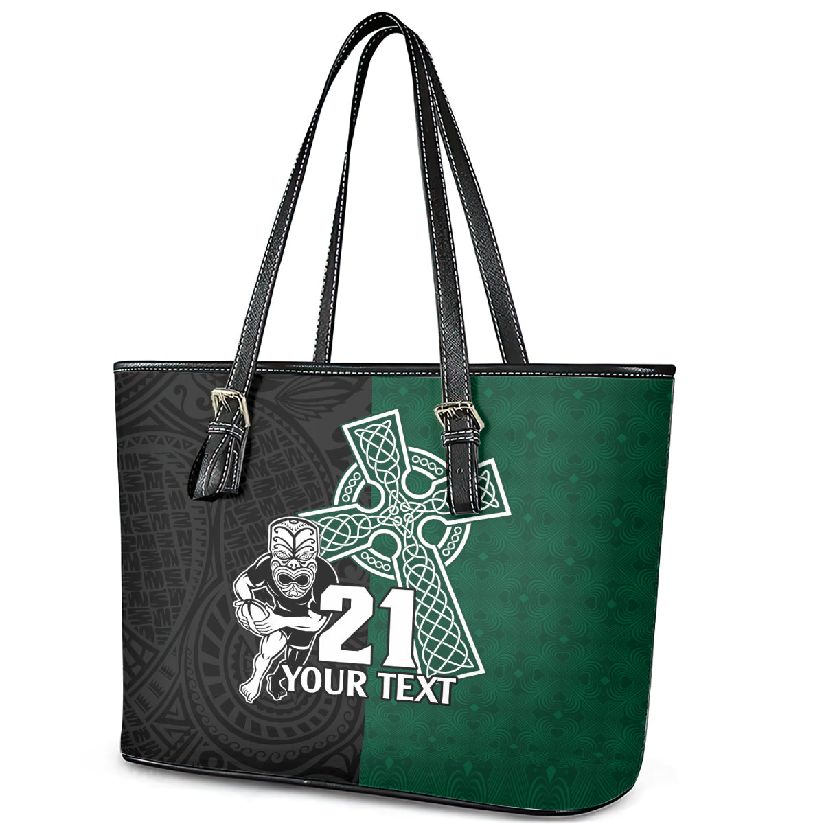 Custom New Zealand Ireland Rugby Leather Tote Bag Warrior Black Fern and Shamrocks World Cup 2023 LT9