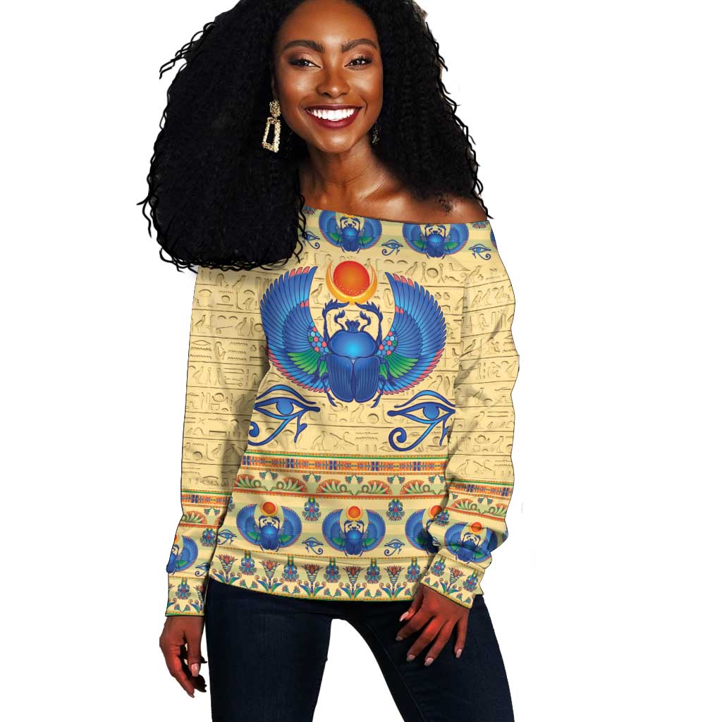 Ancient Egypt Scarab Beetle Off Shoulder Sweater LT9