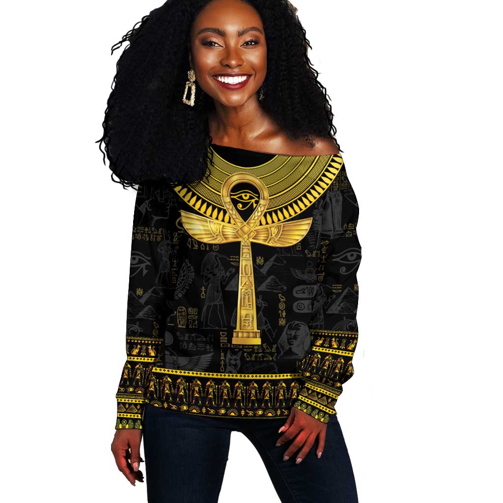 The Ankh Egyptian Hieroglyphs Off Shoulder Sweater LT9