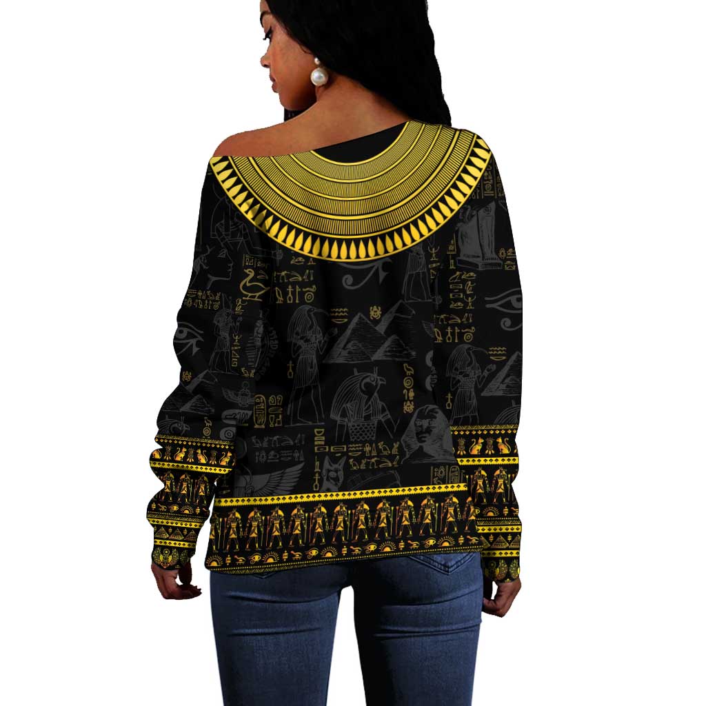 The Ankh Egyptian Hieroglyphs Off Shoulder Sweater LT9