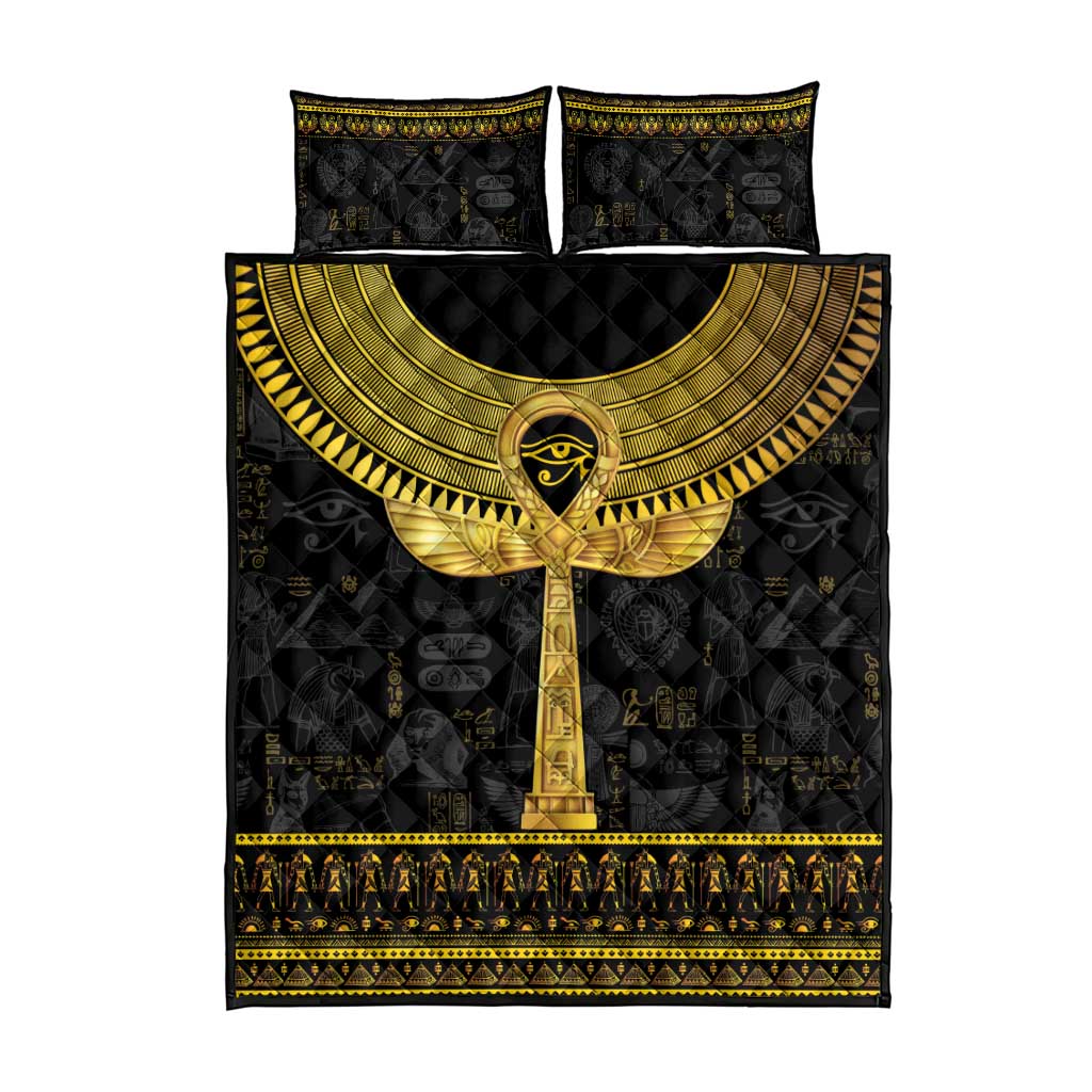 The Ankh Egyptian Hieroglyphs Quilt Bed Set LT9