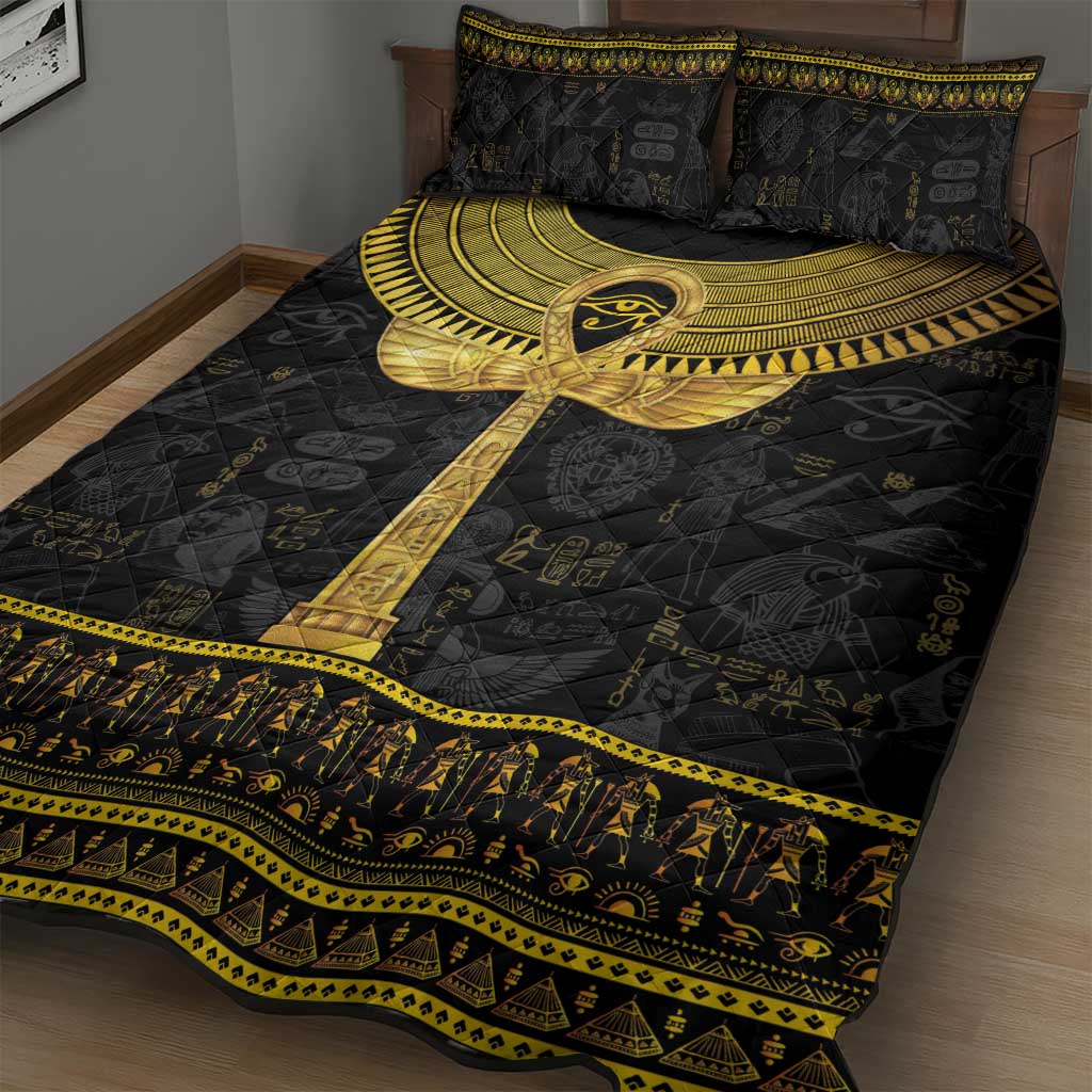 The Ankh Egyptian Hieroglyphs Quilt Bed Set LT9