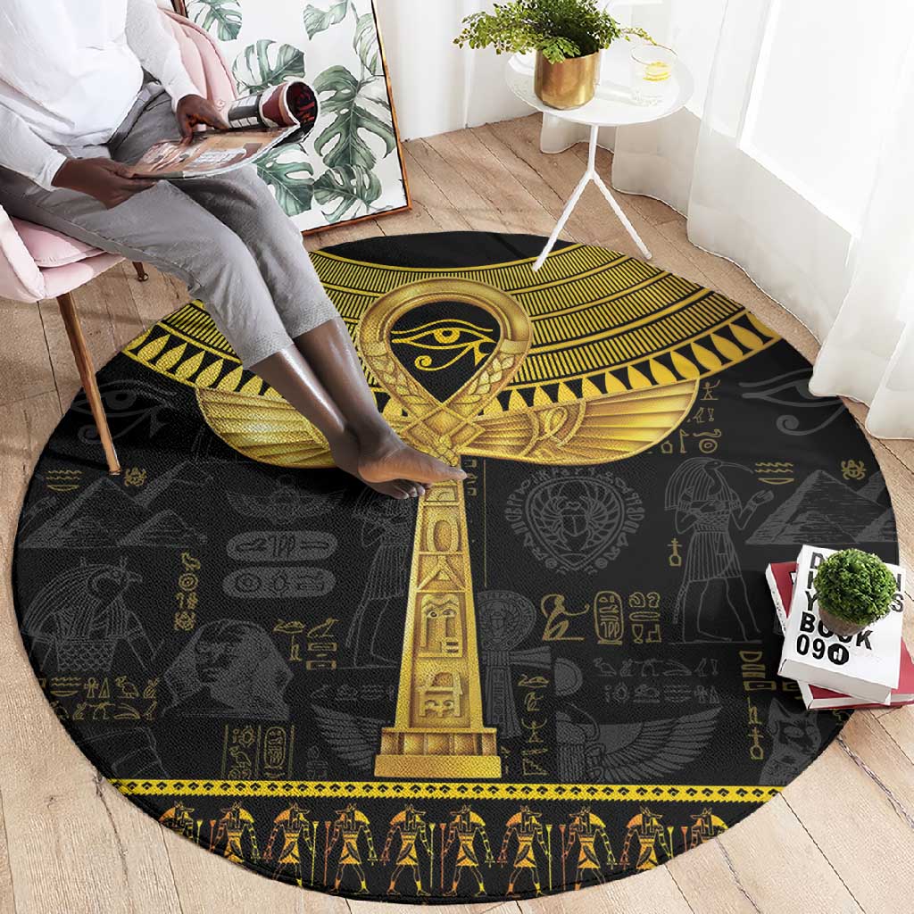The Ankh Egyptian Hieroglyphs Round Carpet LT9