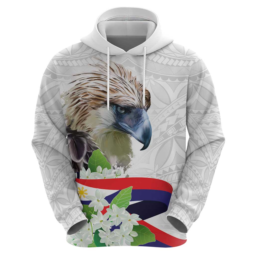 Philippines Eagle and Sampaguita Flowers Hoodie Polynesian Pattern LT9