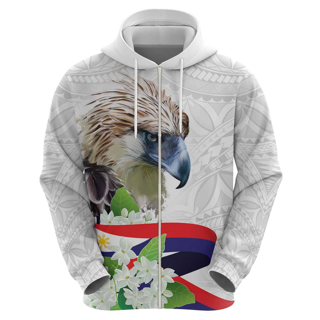 Philippines Eagle and Sampaguita Flowers Hoodie Polynesian Pattern LT9