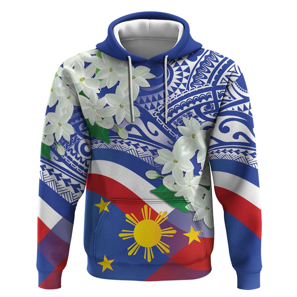 Philippines Flag Hoodie Sampaguita Jasmine with Polynesian Tribal LT9