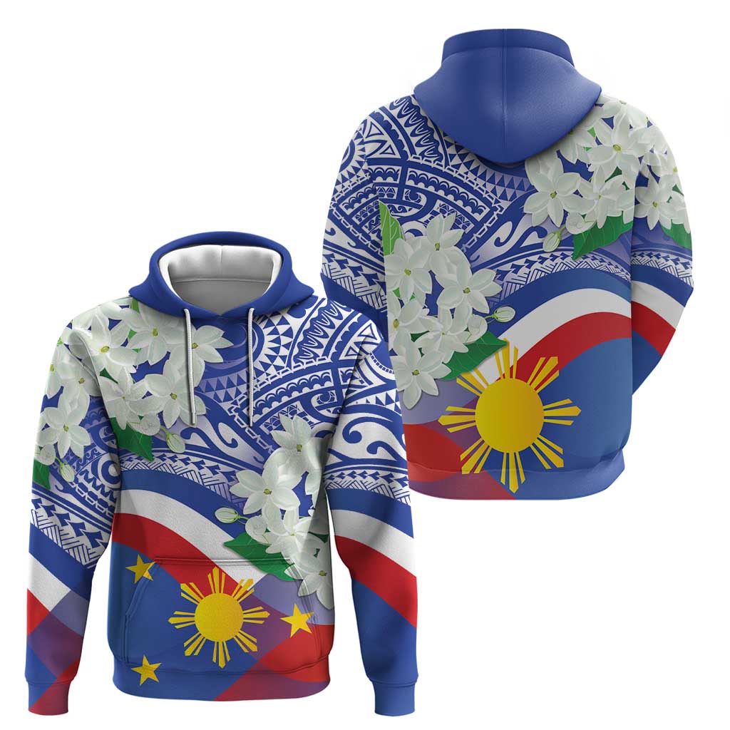 Philippines Flag Hoodie Sampaguita Jasmine with Polynesian Tribal LT9