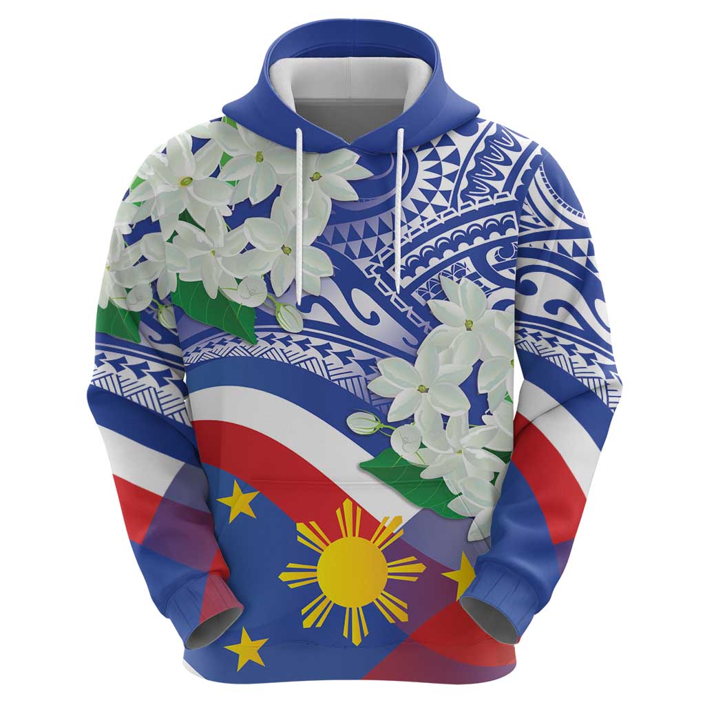 Philippines Flag Hoodie Sampaguita Jasmine with Polynesian Tribal LT9