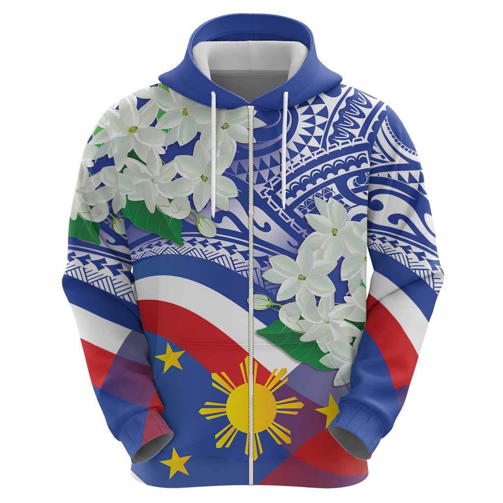 Philippines Flag Hoodie Sampaguita Jasmine with Polynesian Tribal LT9