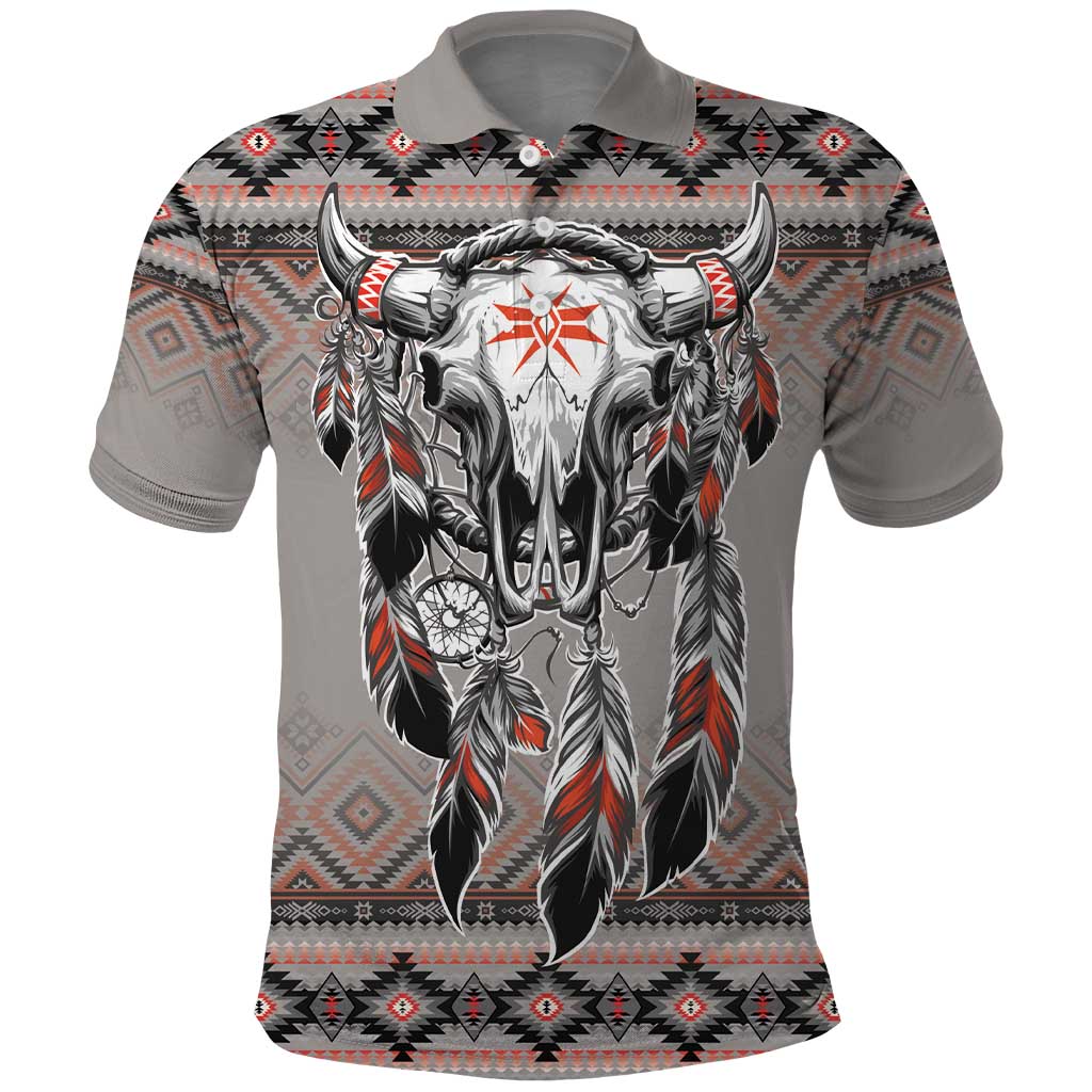 Native American Buffalo Skull Polo Shirt with Dream Catchers Feathers LT9
