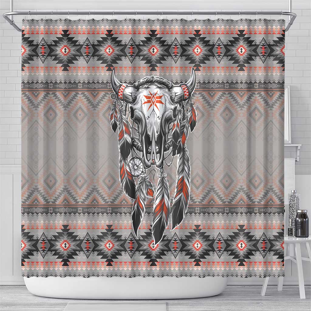 Native American Buffalo Skull Shower Curtain with Dream Catchers Feathers LT9