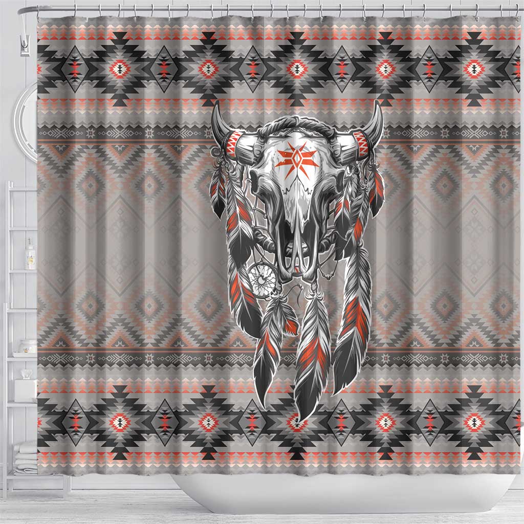 Native American Buffalo Skull Shower Curtain with Dream Catchers Feathers LT9