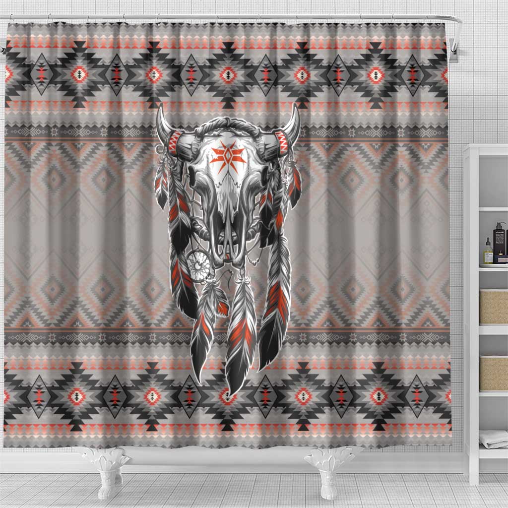 Native American Buffalo Skull Shower Curtain with Dream Catchers Feathers LT9