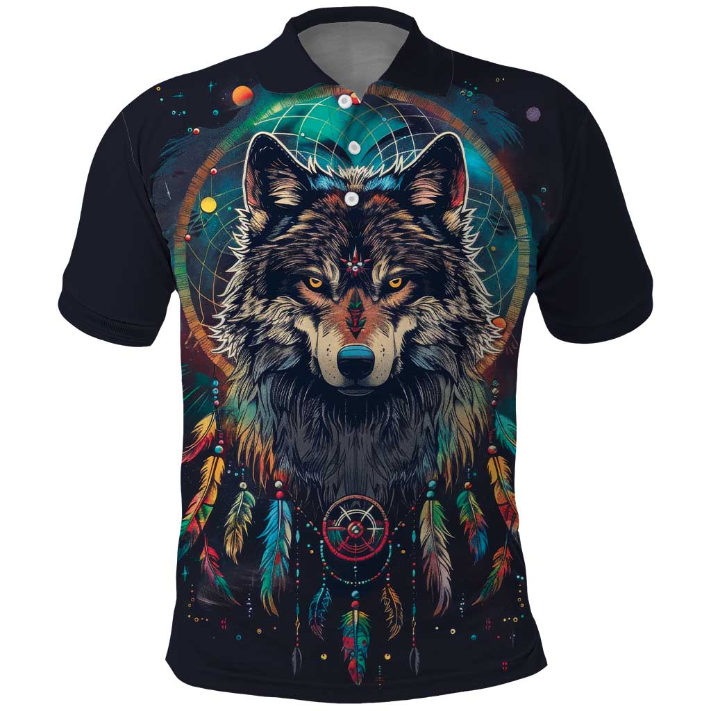 Native American Wolves Polo Shirt with Dream Catchers Feathers LT9