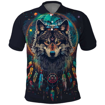 Native American Wolves Polo Shirt with Dream Catchers Feathers LT9