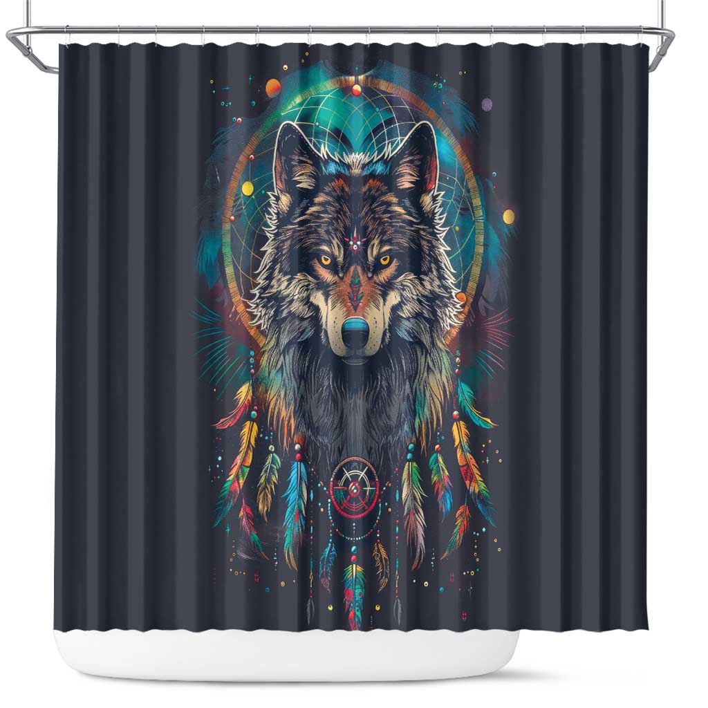 Native American Wolves Shower Curtain with Dream Catchers Feathers LT9