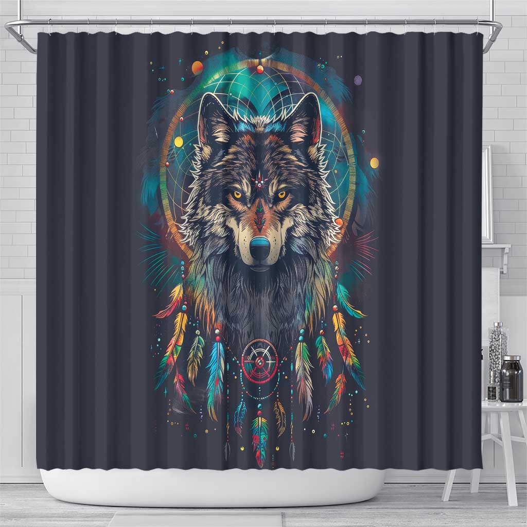 Native American Wolves Shower Curtain with Dream Catchers Feathers LT9