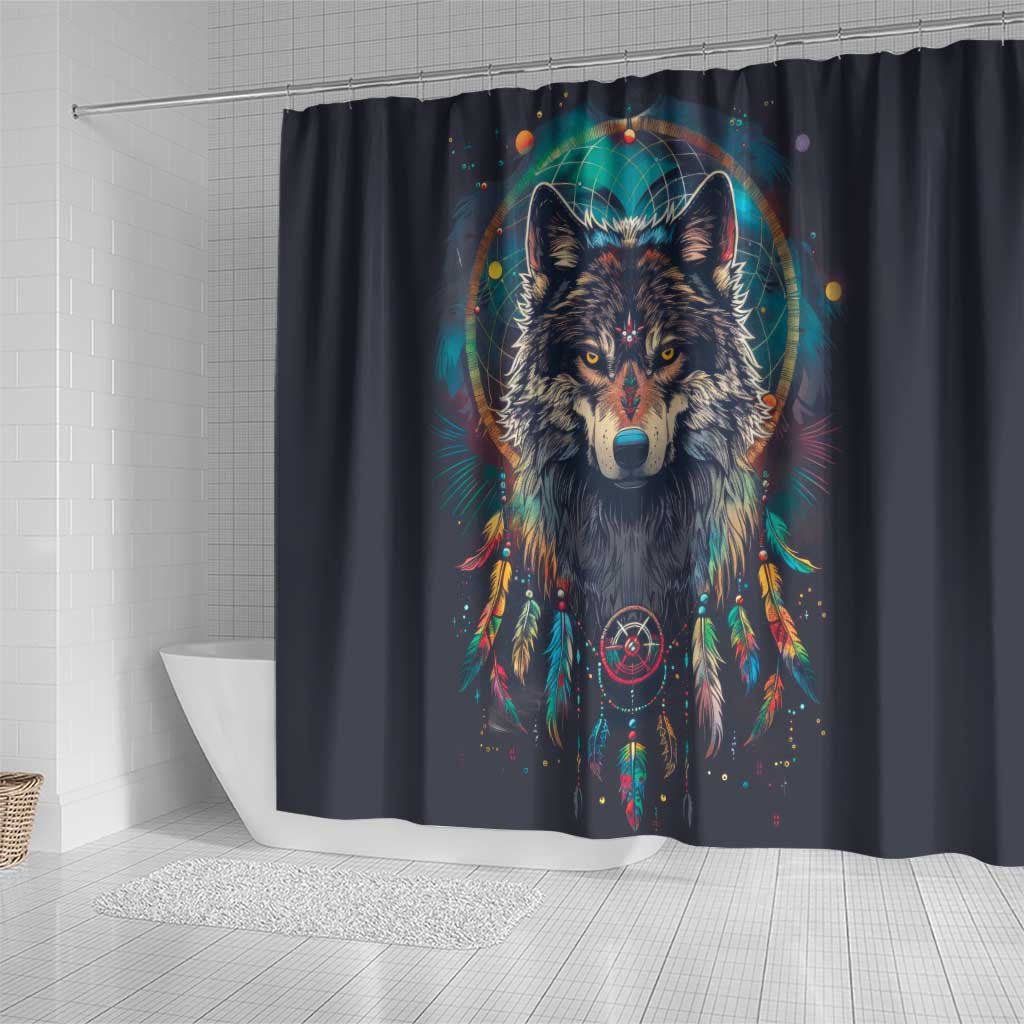 Native American Wolves Shower Curtain with Dream Catchers Feathers LT9