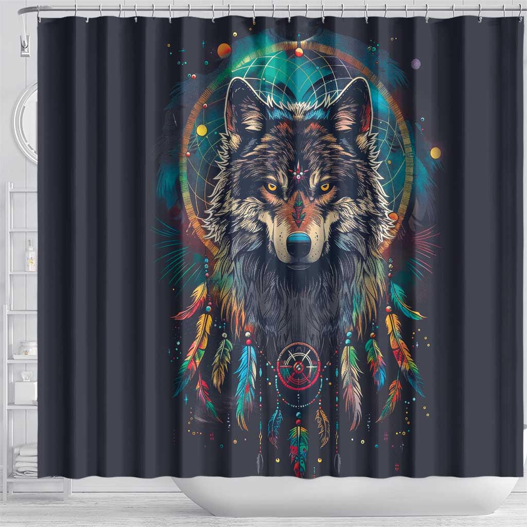 Native American Wolves Shower Curtain with Dream Catchers Feathers LT9
