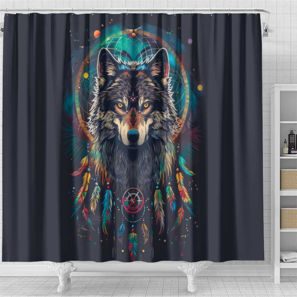 Native American Wolves Shower Curtain with Dream Catchers Feathers LT9