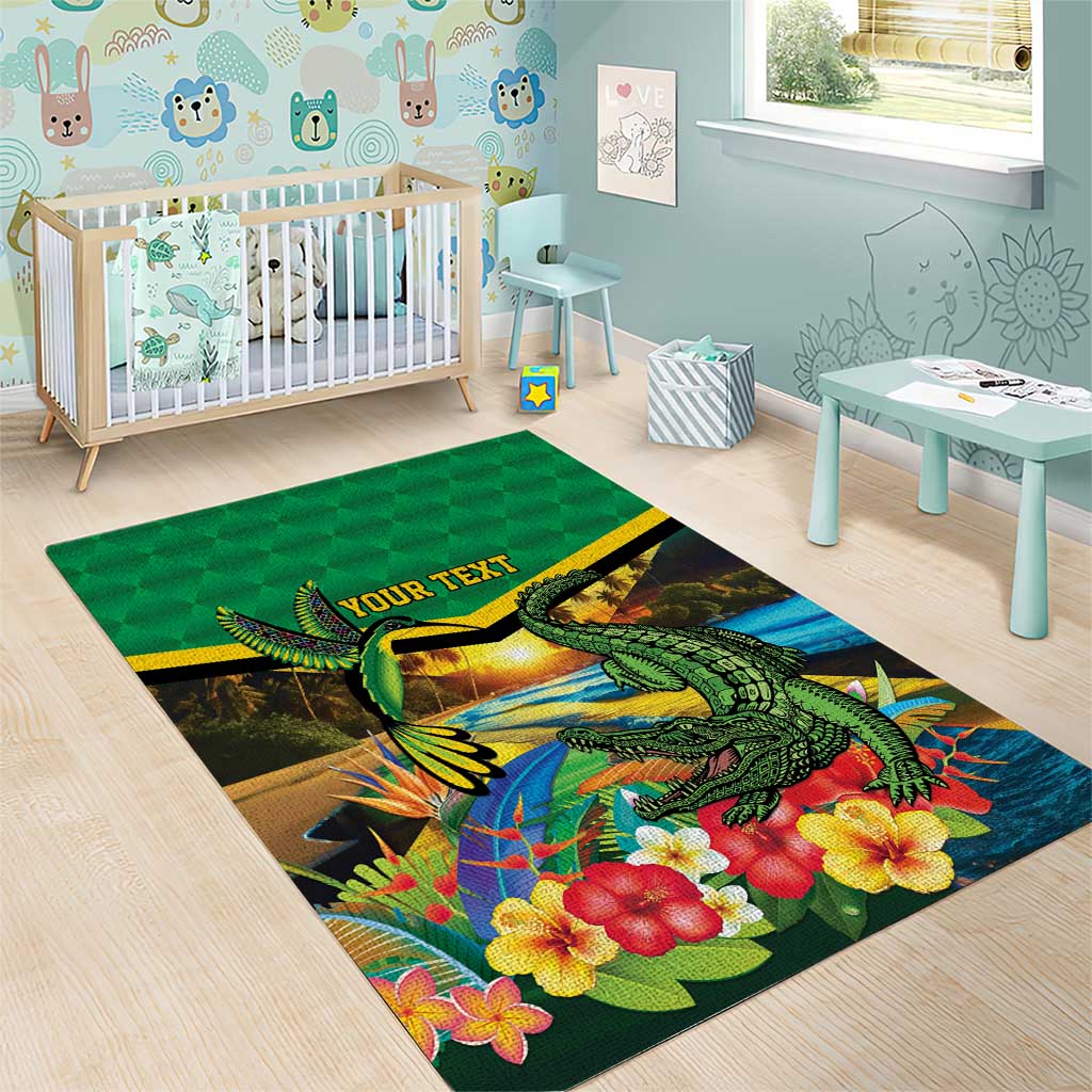 African Jamaica Personalized Area Rug Hummingbird and Crocodiles Tropical LT9