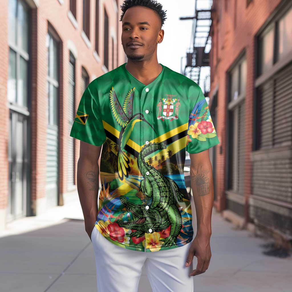 African Jamaica Personalized Baseball Jersey Hummingbird and Crocodiles Tropical LT9
